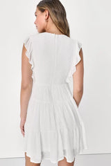 Dreamy Designs White Ruffled Tiered Swiss Dot Mini Dress