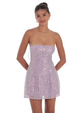 Sequin Glitter Strapless Fit and Flare Dress in Lilac