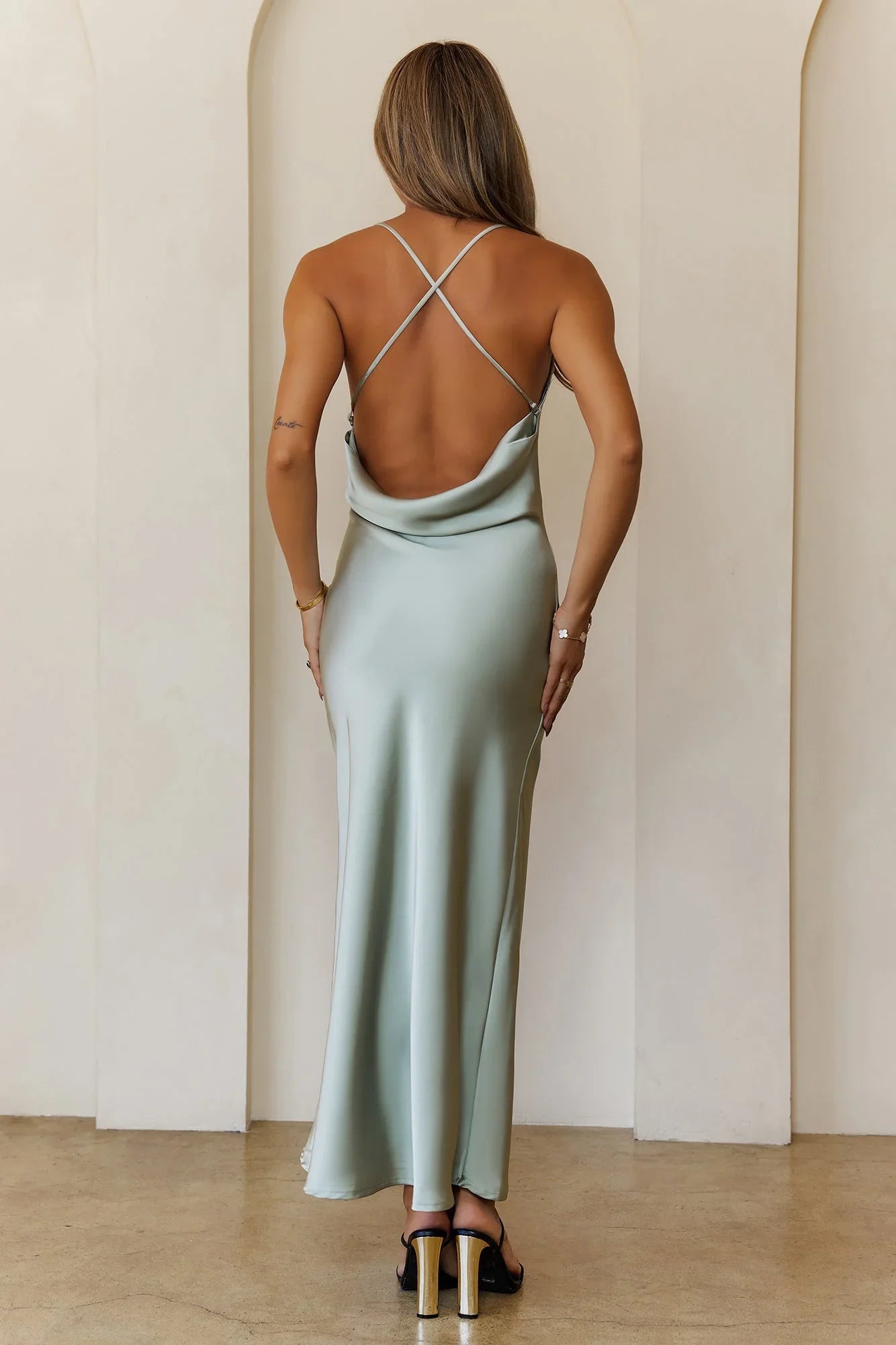 Satin Stargazer Maxi Dress Khaki